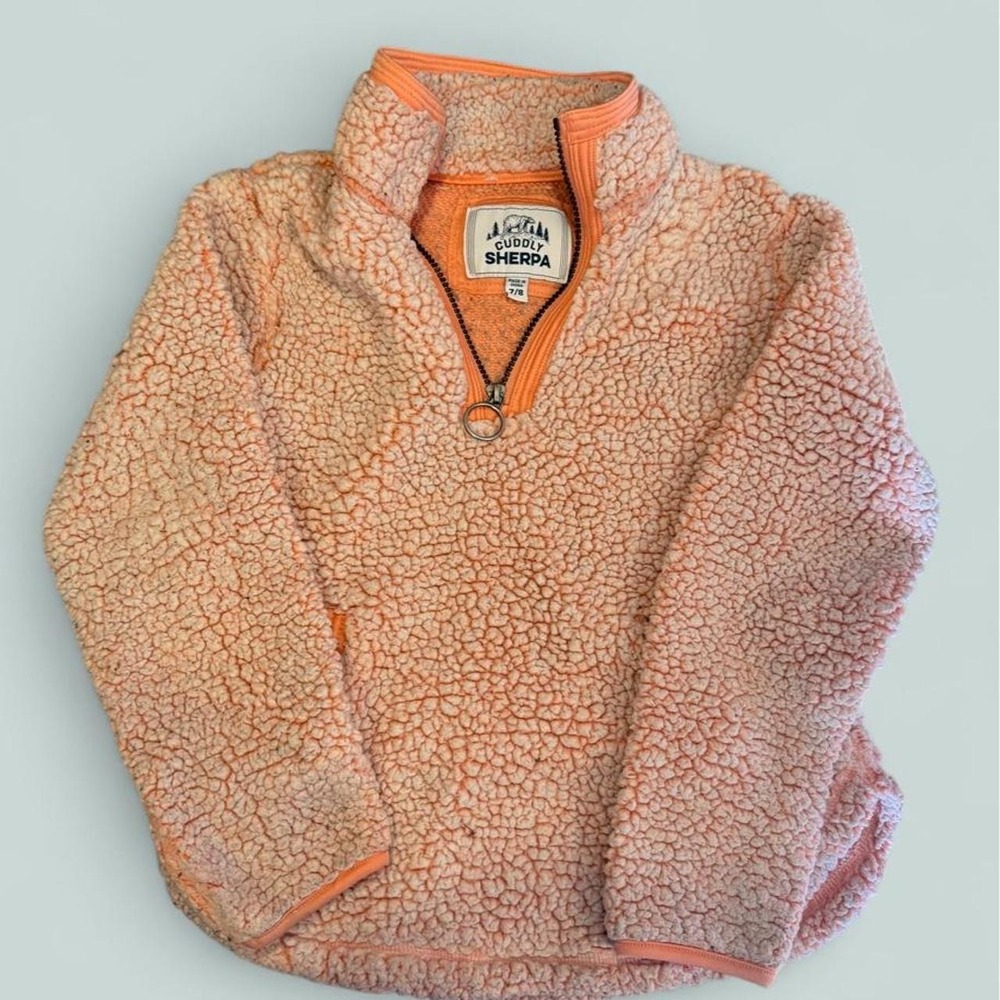 Cuddly Sherpa Peach Cream Fleece Pullover Girls 7/8 Quarter Zip Teddy Sweater